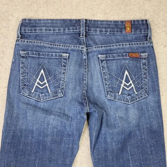 7 For All Mankind "A" Pocket Jeans Womens 26 Blue Dark Wash Bootcut Made in USA - Picture 6 of 12